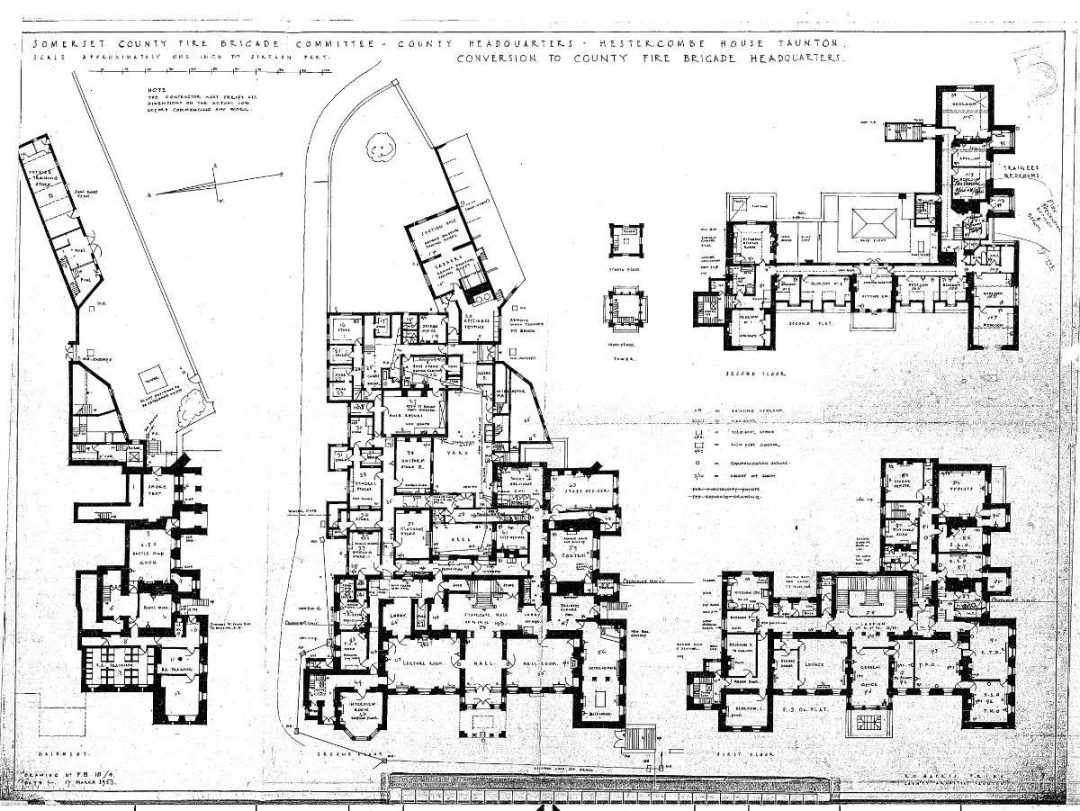 Fig. 2: Plan. Hestercombe House Conversion to County Fire Brigade Headquarters. County Architect, R. O. Harris. 17 March 1953.