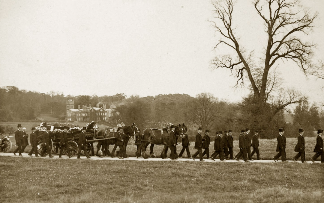 E W B Portmans funeral cortege crossing the Hestercombe parkland