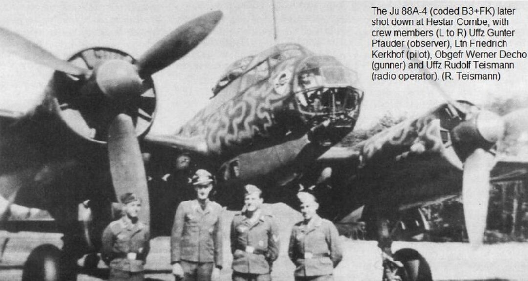 Fig 11 Junkers Ju 88 bomber that crashed at Hestercombe with crew c 1940