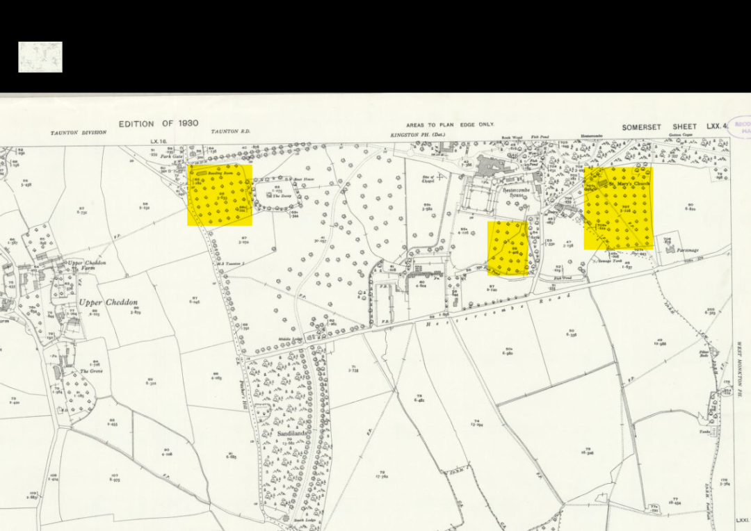 Fig 7 1930 Ordnance Survey showing orchards at Hestercombe