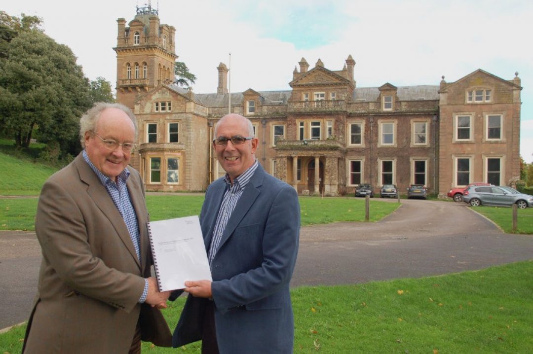 Sir Andrew Burns Philip White MBE with deeds to Hestercombe House Oct 2013 web