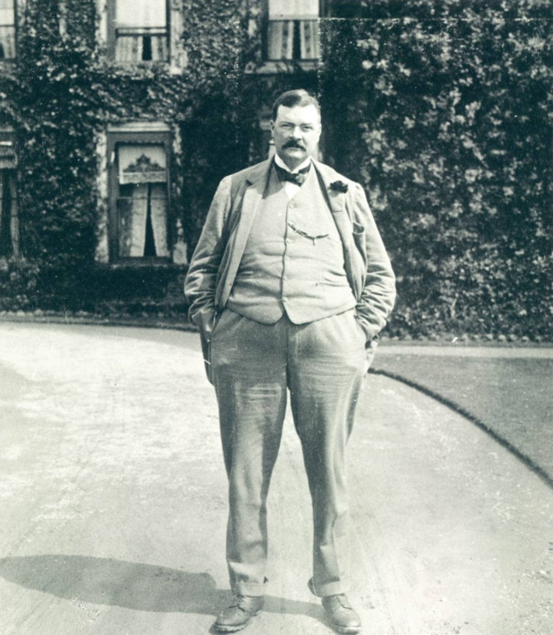 The Hon E W B Portman in front of Hestercombe House c 1905