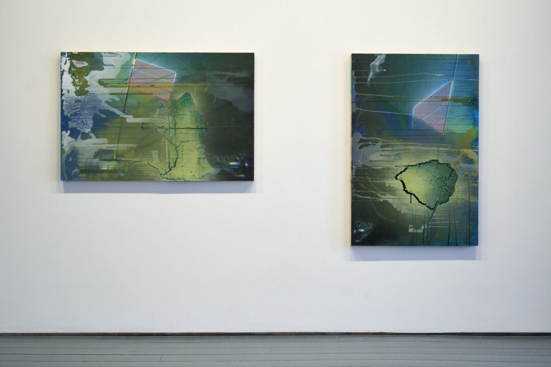 We Saw It Coming All Along 1 2 2019 Mixed media on archive print on board 122 x 81x 5 5cm each Installation SEDIMENT LCGA Limerick Photo Benjamin Jones Courtesy Galerie Thomas Rehbein and Pedro Cera