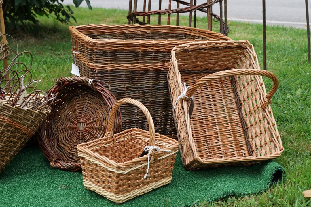 Willow baskets on floor